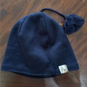 Navy Blue Kids Beanie with Tassel